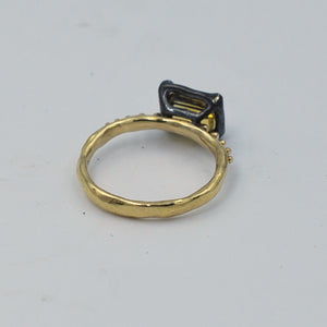 Citrine Solitaire Mixed Metal Cocktail Ring (Horizontal Stone)