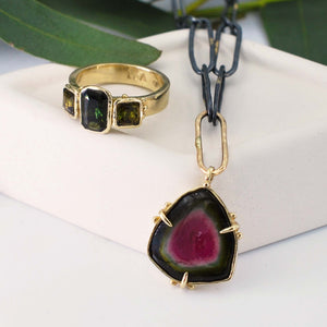 Green Tourmaline Cocktail Ring with Thick Band