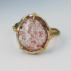Strawberry Quartz Cocktail Ring with Dotted Band